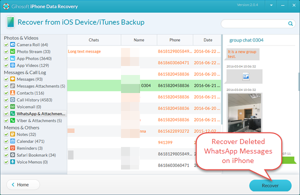 Recover WhatsApp Chat history with Gihosoft iPhone Data Recovery Free