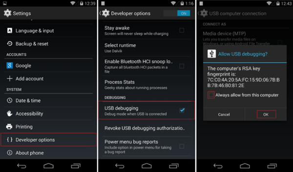 How to Recover Deleted Call Log from Android Free? Enable USB debugging on you device