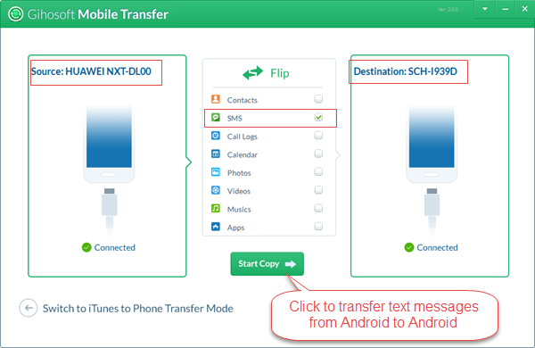Transfer SMS from Android to Android using Gihosoft Phone Transfer