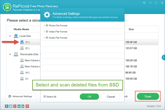 Select and Scan Deleted Files from SSD