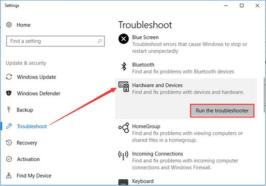Run Hardware and Device Troubleshooter
