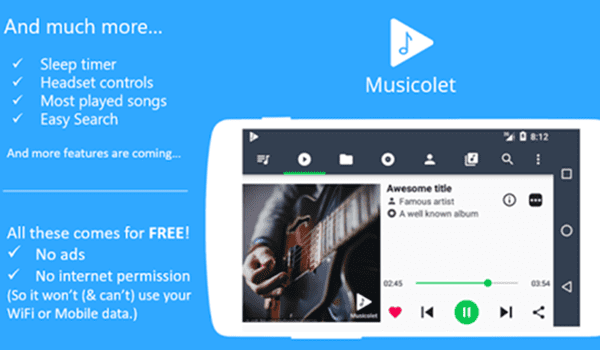 Musicolet is one of the 10 Best Free Audio Players for Android in 2018