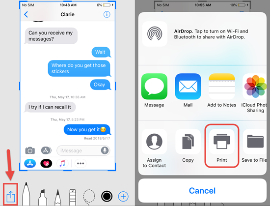 How to Print Text Messages from iPhone via Taking Screenshots