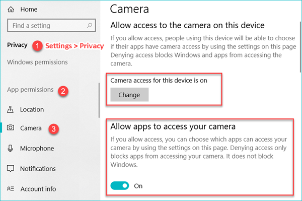 Allow Applications to Access Camera