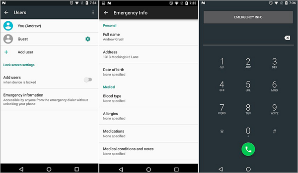 Using built-in emergency information features
