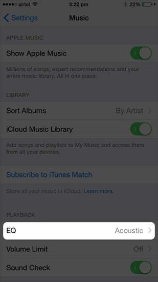 Turn off EQ from the Music App