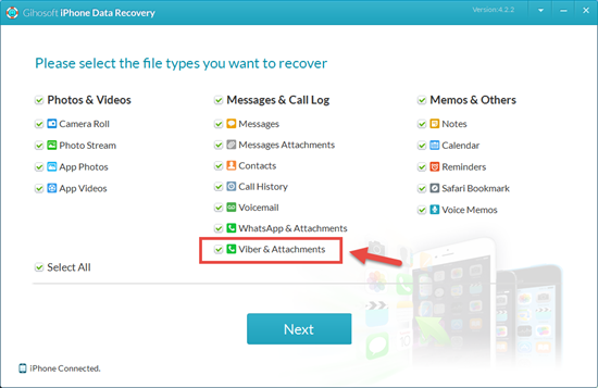 Extract Viber Message History as Backup with Gihosoft iPhone Data Recovery