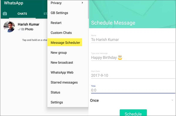 Schedule WhatsApp Messages on Android with GB WhatsApp