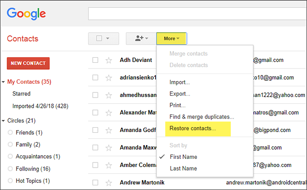 Retrieve Deleted Contacts from Gmail to Android Phone