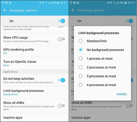 Using Developer Options to Stop Apps Running in the Background on Android.