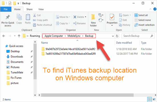 Find iTunes backup location on your Windows.