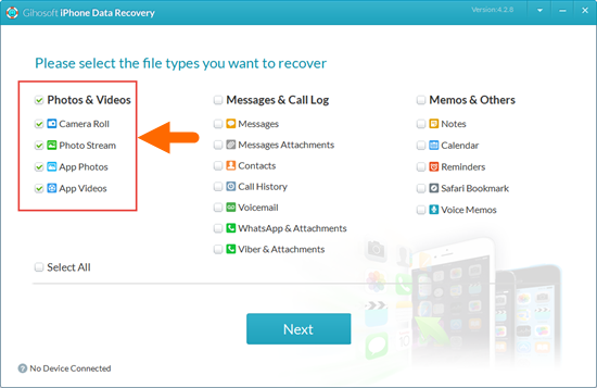 Launch the software and choose type of Photos to recover.