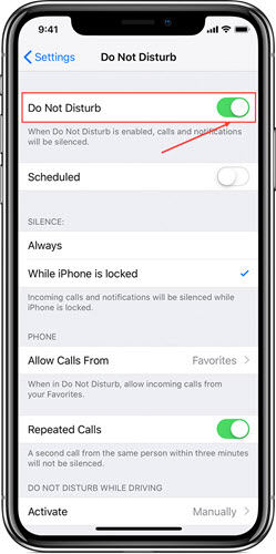 The Do Not Disturb mode is enabled on the recipient’s iPhone