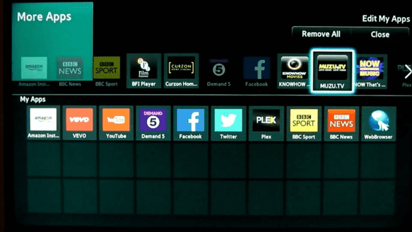 Samsung Smart TV apps available on the Smart Hub.