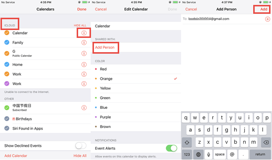 Share iCloud calendar with designated person