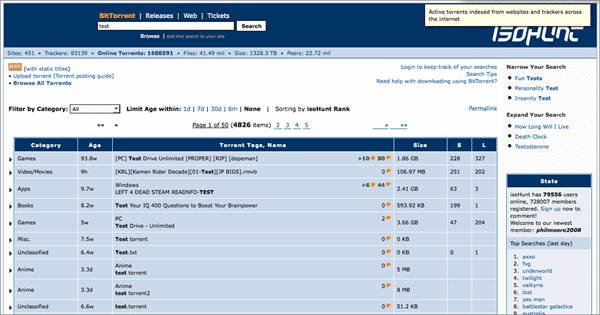 isoHunt is one of the top best sites like iDope to search for torrent files.