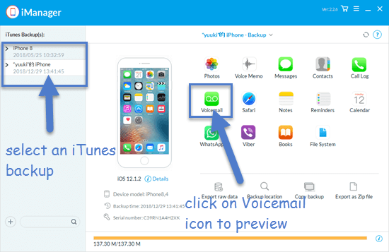 Save Deleted Voicemail from iTunes Backup with Gihosoft iManager