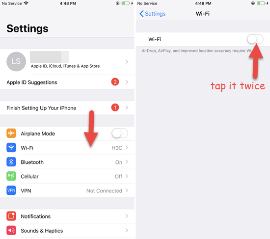 Toggle WiFi off and on again to Fix iPhone Keeps Disconnecting from WiFi.