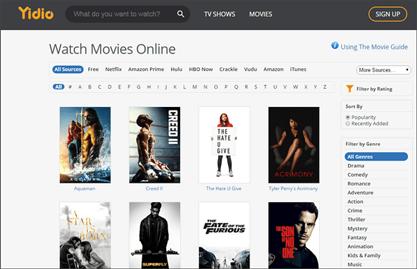 Yidio not only has a collection TV series and movies
