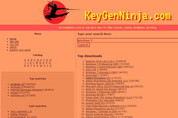 The KeyGenNinja helps you to search for serial keys for various software programs.