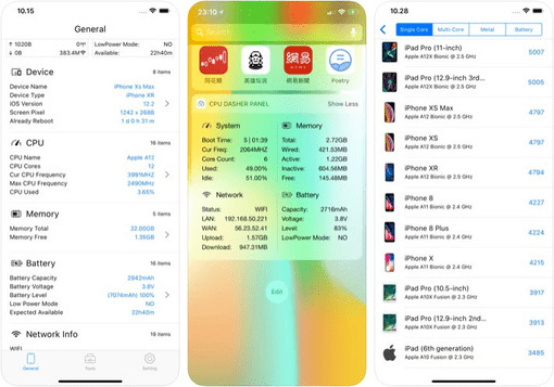 The CPU Dasher Master provides not only simple battery information but also CPU and memory information.