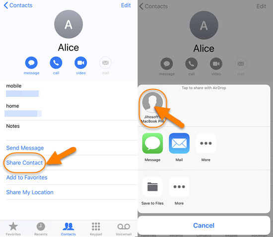 Import Contacts from iPhone to Mac using Airdrop