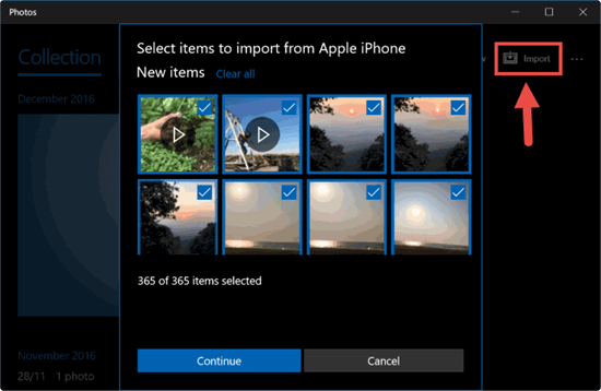 Import iPhone Photos to Windows 10 with Photos App