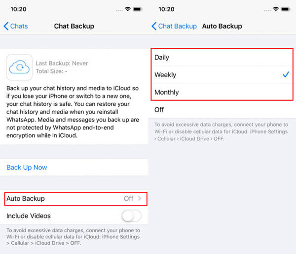 Change WhatsApp Auto Backup Frequency.