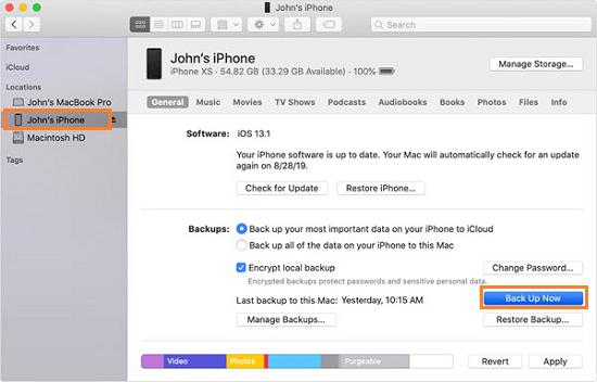 Backup iPhone to Computer via iTunes/Finder.