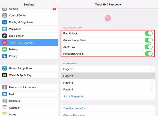 Turn Touch ID Off and On