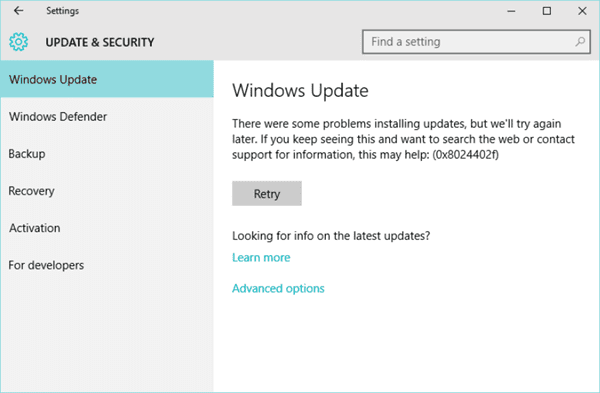 Windows Update Not Working in Windows 10
